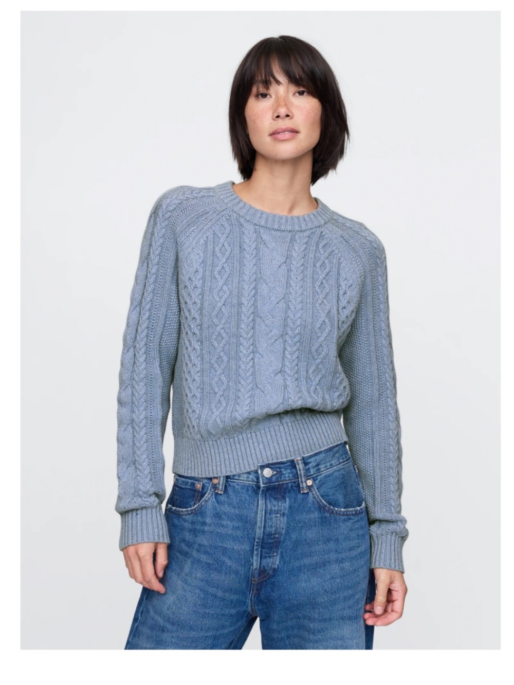 GAP Classic Cable-Knit Crewneck Sweater in Light Heather Blue